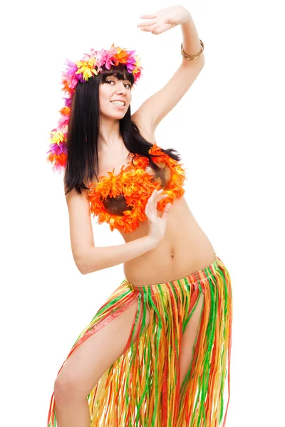 Mujer en traje de flores danza — Foto de Stock