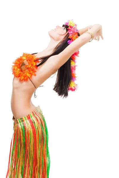 Woman in flowers costume in resting pose — Stock Photo, Image