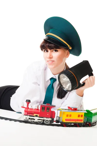 Positive railroad worker woman — Stock Photo, Image