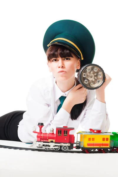 Angry railroad worker look at you — Stock Photo, Image