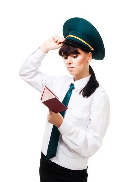Confused customs worker woman — Stock Photo, Image