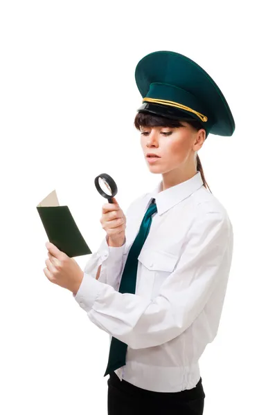 Customs control worker carefully check documents — Stock Photo, Image