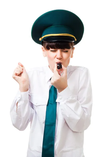 Customs control woman blow whistle — Stock Photo, Image