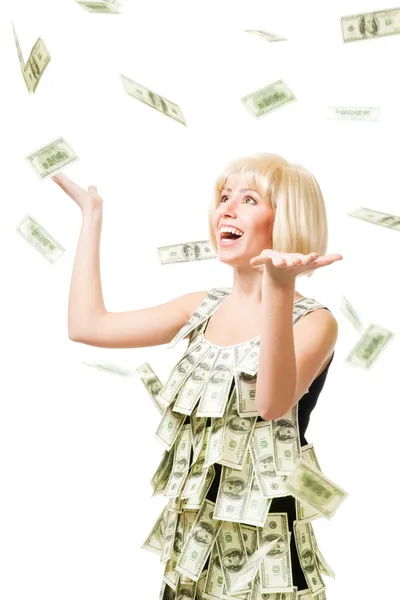 Pioggia di dollari - la donna ha vinto un milione — Foto Stock