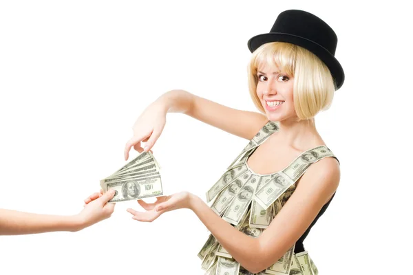 Žena vzít peníze — Stock fotografie