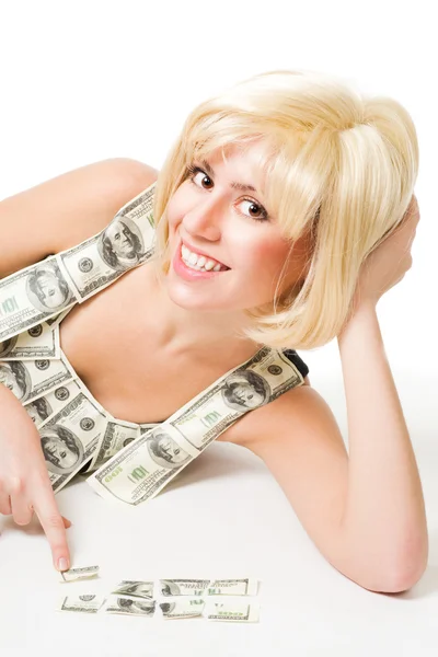 Kadın bulmaca dolar — Stok fotoğraf
