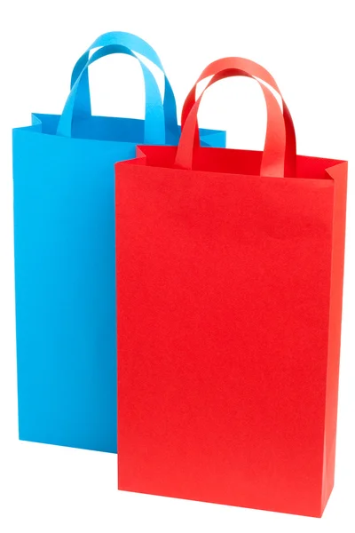 Dvě modré a modré nákupní tašky — Stock fotografie
