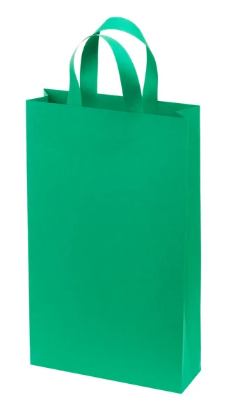 One green paper shopping bag — Stock Photo, Image