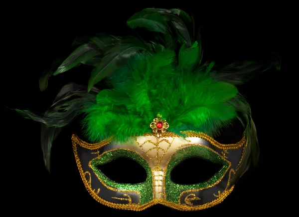 Masque vénitien vert sur noir — Photo