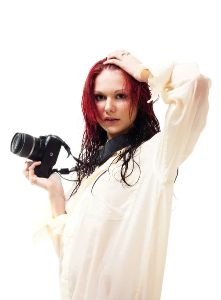 Sexy žena fotograf — Stock fotografie