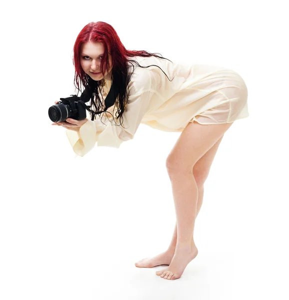 Sexy woman photographer — Stock Photo, Image