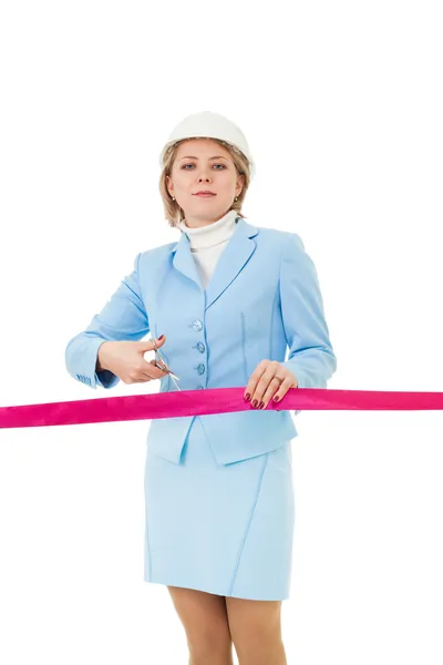 Cutting red ribbon - opening building — Stock Photo, Image