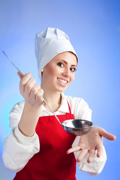Chef offer soup — Stock Photo, Image