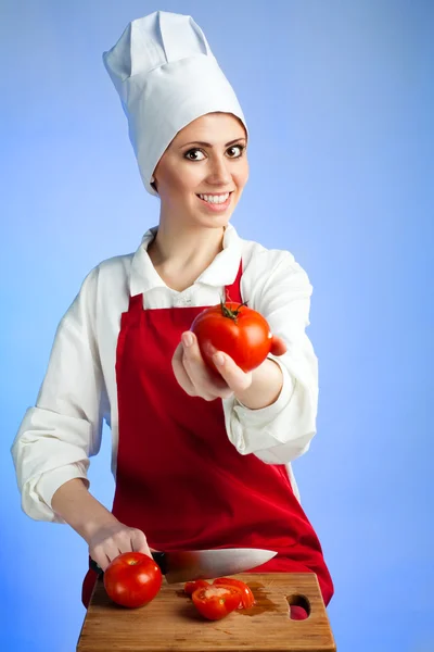Chef offer tomatoes — Stock Photo, Image