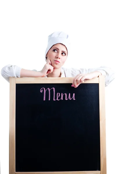 Chef-kok denken over menu — Stockfoto