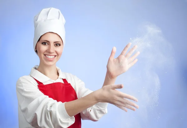 Chef shake off flour — Stock Photo, Image