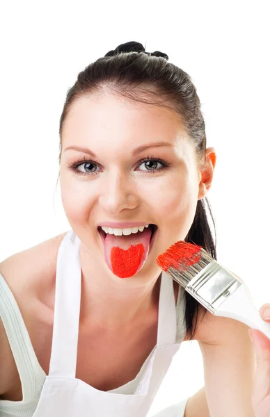 Vrouw met geschilderde tong uit — Stok fotoğraf