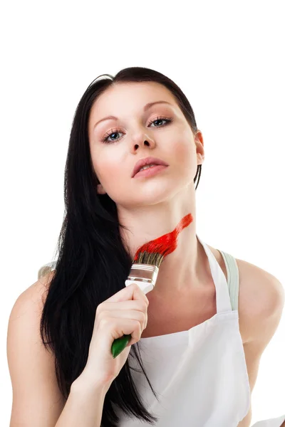 Woman tired from renovation and painting — Stock Photo, Image