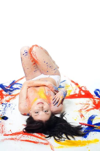 Γυναίκα, βαμμένα με έντονα χρώματα — Φωτογραφία Αρχείου