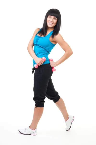 Instructor de fitness posando con pesas — Foto de Stock