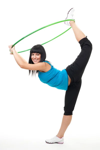 Vrouw oefening met hoepel — Stockfoto
