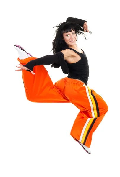 Exited woman in jump — Stock Photo, Image