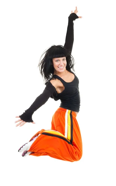 Very much exited woman dancer jumping — Stock Photo, Image