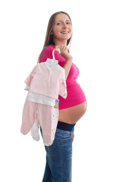 Donna incinta con vestiti — Foto Stock