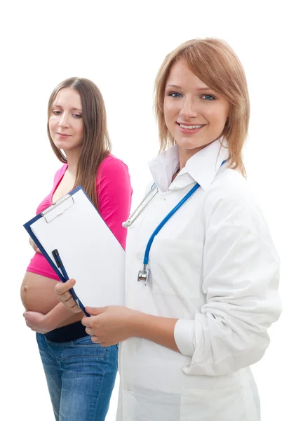 Femme enceinte et un médecin — Photo