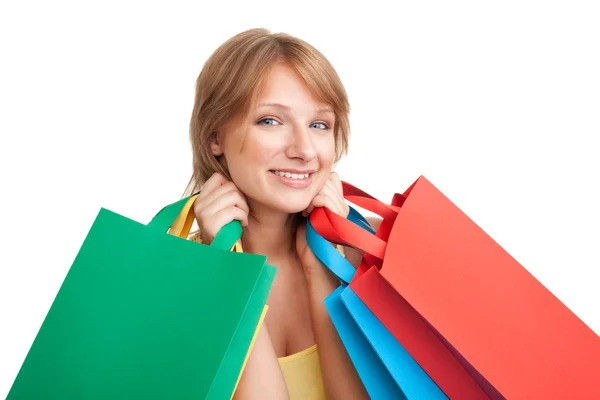 Happy girl after shopping — Stock Photo, Image