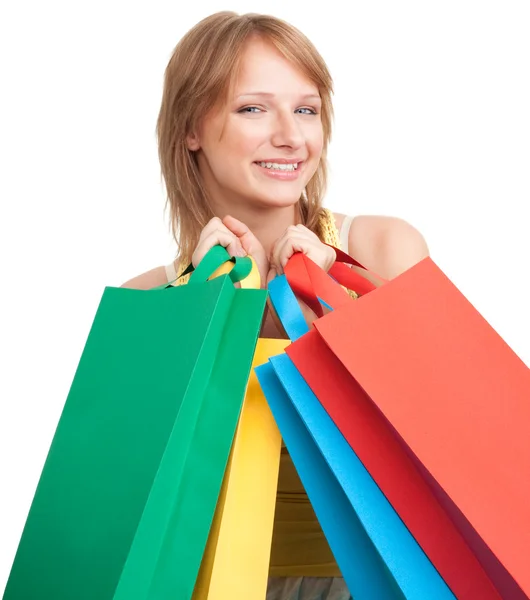 Woman smile with bags — Stock Photo, Image