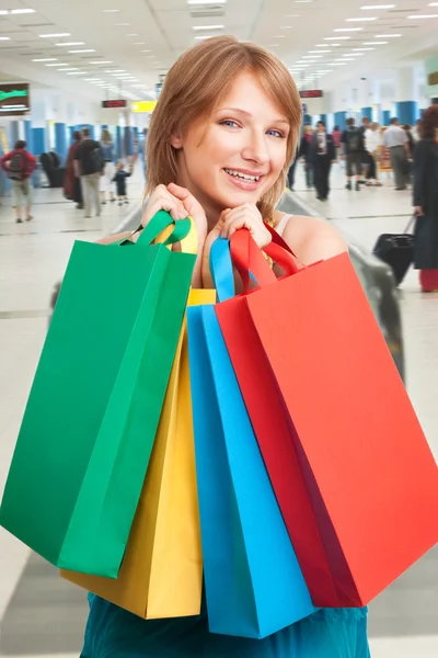 Shopping girl holding bags — Stock Photo, Image