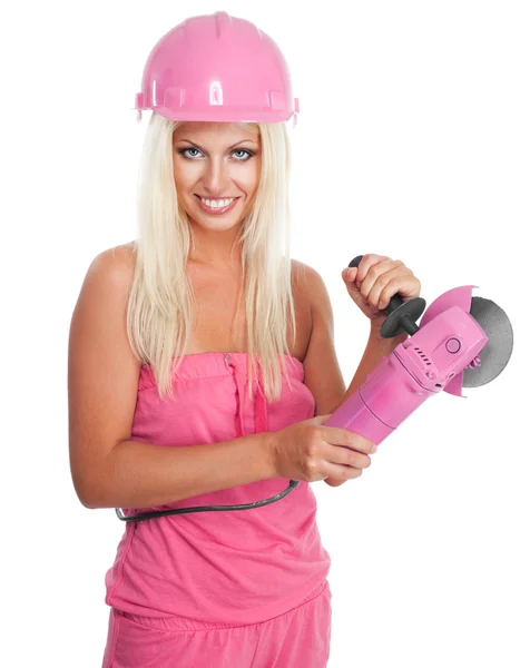 粉红色磨床的女人 — 图库照片