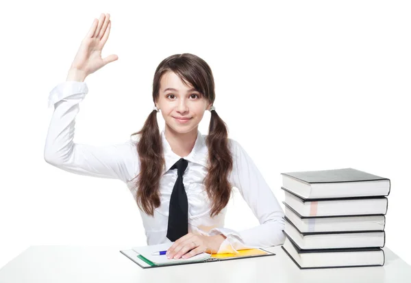 School girl rise a hand — Stock Photo, Image