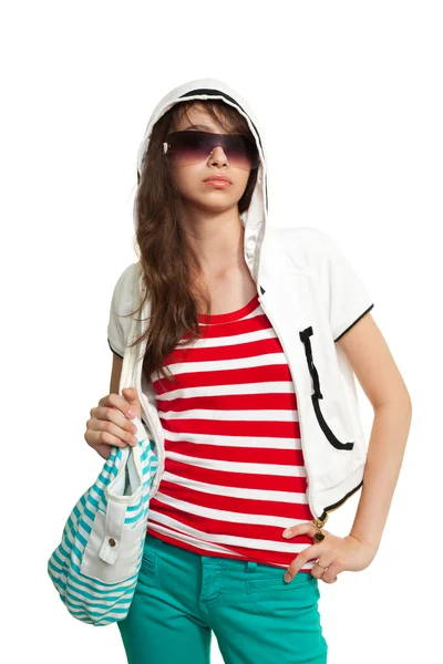 Menina adolescente elegante com mochila — Fotografia de Stock