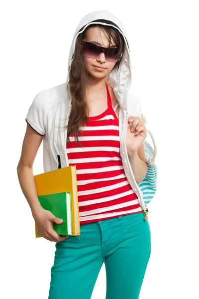 Stylish teenage girl with books — Stock Photo, Image