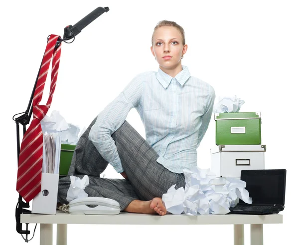 Flexible business woman in office — Stock Photo, Image