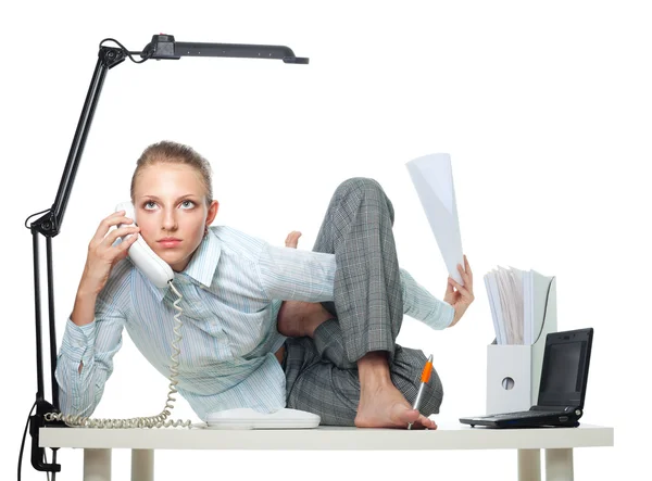 Flexible woman in office — Stock Photo, Image