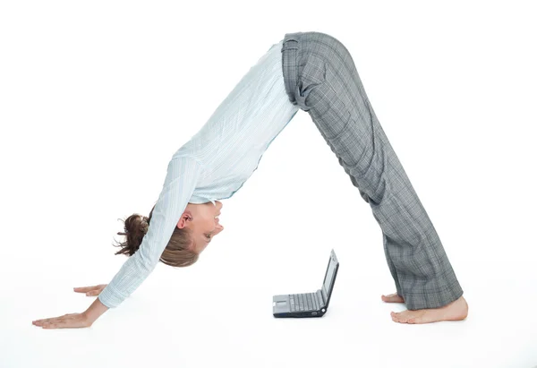 Flexible student girl working with computer — Stock Photo, Image