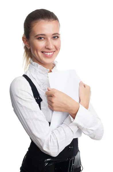 Happy business woman with documents — Stock Photo, Image