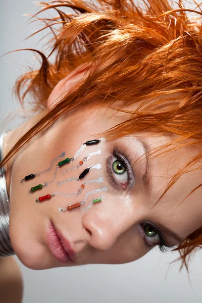 A gyönyörű cybrer nő arca — Stock Fotó