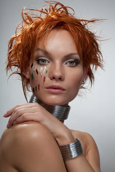 Studio fashion portrait cyber woman — Stock Photo, Image
