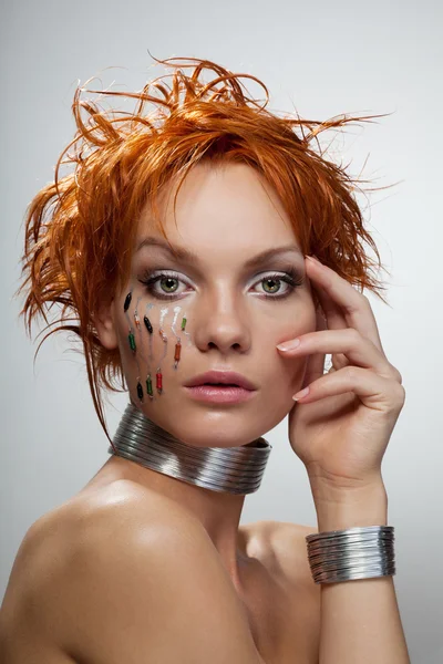 Studio fashion portrait of young futuristic woman — Stock Photo, Image