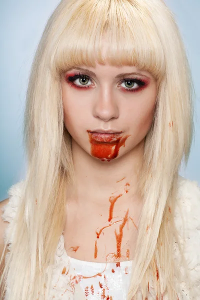 Close-up portrait of vampire girl — Stock Photo, Image