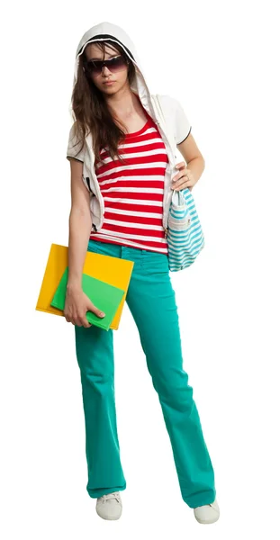 Stijlvolle tienermeisje dragen tinten Stockfoto