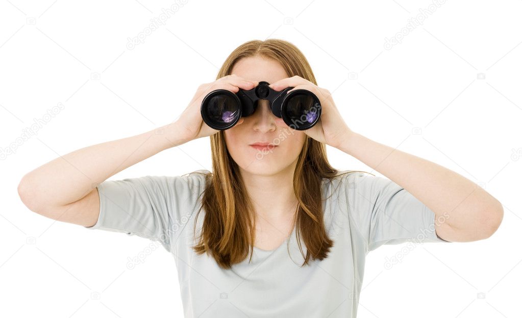 Woman looking into pair of glasses
