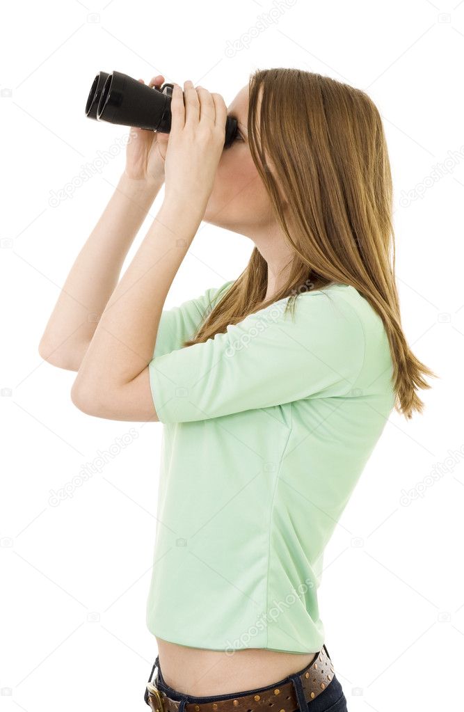 Woman looking into binocular