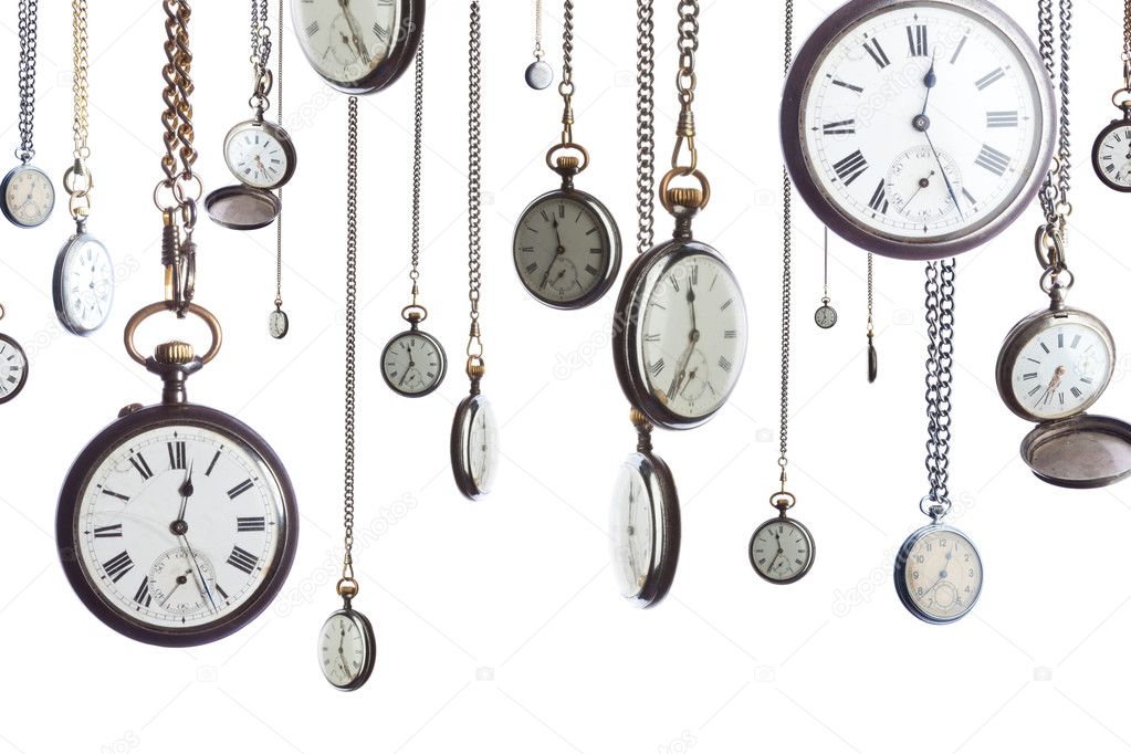 Pocket watches on chain isolated