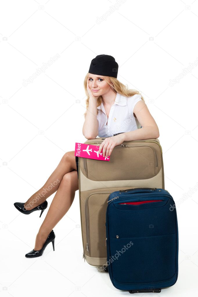 Flight attendant with baggage