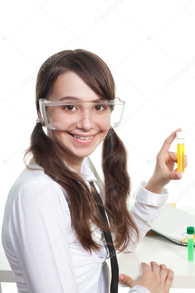 Happy teenager study chemistry